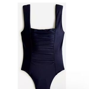 J Crew Plus Size 24 Black Ruched Squarenck One Piece Swimsuit NWT Classic Staple